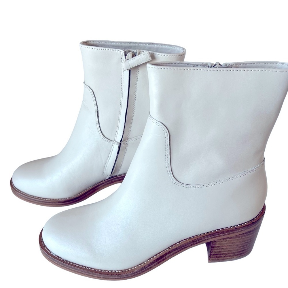 J.Crew Leather Stacked-heel Ankle Boots in Natural White Size 9
